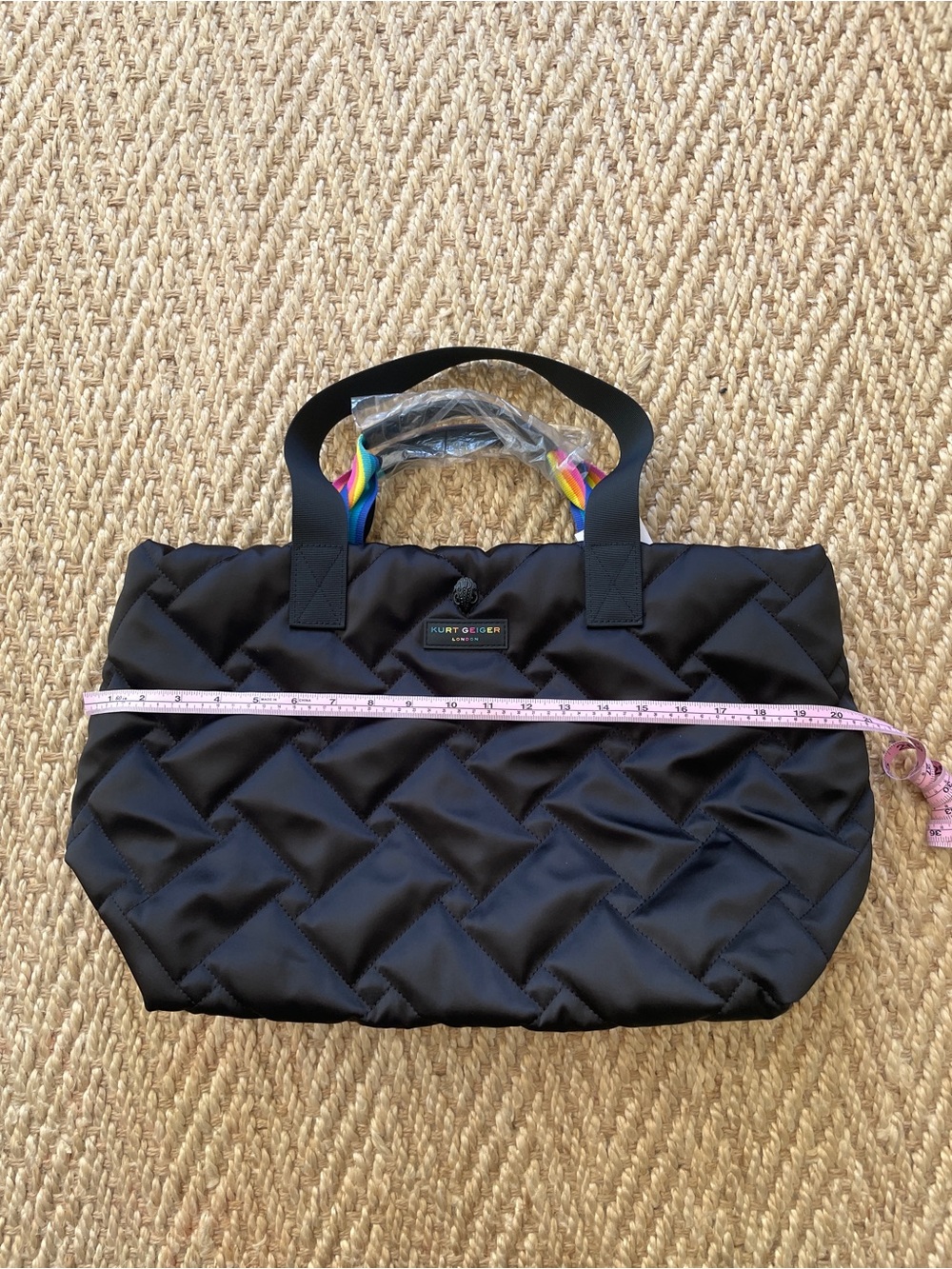 Kurt Geiger Black Quilted Tote with Rainbow Straps - Picture 9 of 15